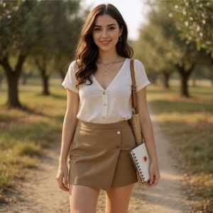 Charlotte Russe Suede Wrap Skort – Blush Pink w/ Metallic Buttons – Size S